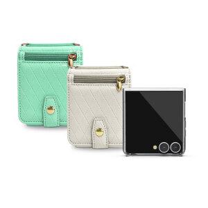 갤럭시 Z플립7 이중 수납 카드 지갑 유광 에나멜 가죽 케이스