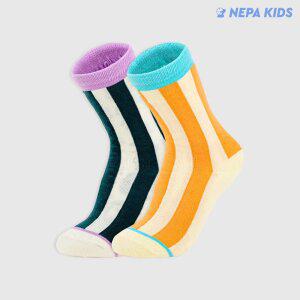 네파 키즈걸 볼드 스트라입 크루삭스 혼합 K 2팩 NPDGBCRK-WB2