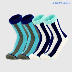 네파 키즈보이 볼드 스트라입 크루삭스 혼합 K 4팩 NPDBBCRK-WB4
