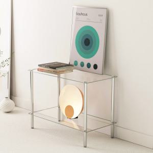 KM-S6002 스텐 미드센츄리 모듈 유리 선반 2단 진열장 코너 인테리어 수납 장식장