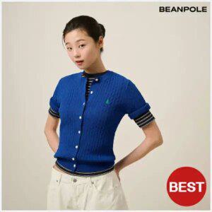 [빈폴레이디스] [빈폴솔솔니트] 케이블 라운드넥 반소매 카디건 - 블루 (BF525AE02P)