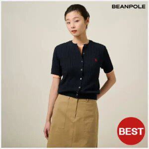 [빈폴레이디스] [빈폴솔솔니트] 케이블 라운드넥 반소매 카디건 - 네이비 (BF525AE02R