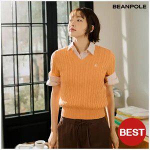 [빈폴레이디스] [빈폴솔솔니트] 케이블 브이넥 반소매 풀오버 - 오렌지 (BF5251E038)