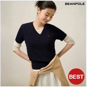 [빈폴레이디스] [빈폴솔솔니트] 케이블 브이넥 반소매 풀오버 - 네이비 (BF5251E03R)