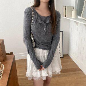 셀링즈 버튼 레이어드 긴팔티