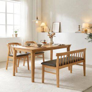[헤닝] 몽스 원목식탁 세트 4인용 원목 식탁 1400 의자2 벤치1