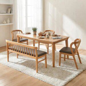 [헤닝] 몽스 원목식탁 세트 6인용 원목 식탁 1800 의자3 벤치1