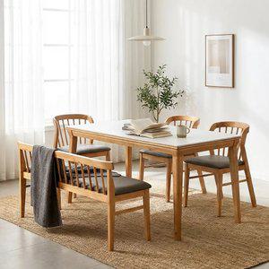 [헤닝] 몽스 포세린 통세라믹 식탁 세트 6인용 원목 식탁 1800 의자3 벤치1