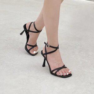 SOVO 루베린 스트래피 스트랩 샌들힐 8cm