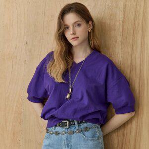 [MAXZA] 브이넥 루즈핏 반팔 맨투맨 티셔츠