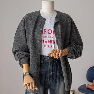 (안나앤플러스) 새들 절개 버튼 가디건[가디건ED329] 빅사이즈