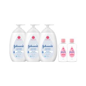 존슨즈 화이트 로션 무향 500ml, 3개 + 증정(베이비오일 125ml, 2개)