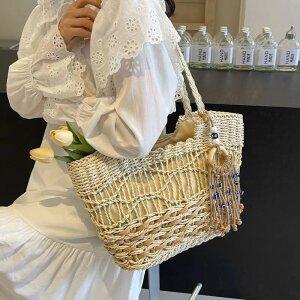 위빙보조가방 여 대용량 여름 스타일리쉬한 숄더 비치 바캉스 토트백