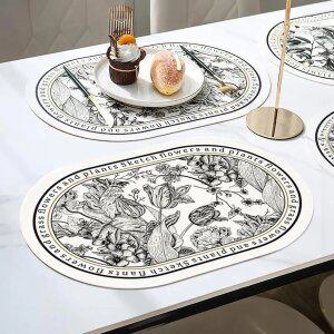 타원 가죽 방수 식탁 테이블 매트 2p