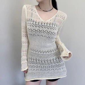 여성 원피스/점프수트/소프트 아이보리 펀칭 니트 미니원피스