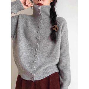 레인보우 하이넥 단추 가디건