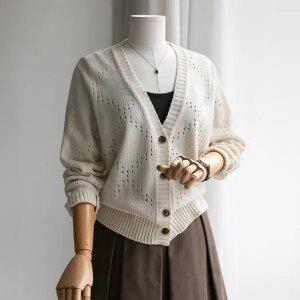(안나앤플러스) 코코 마름모 펀칭 가디건[가디건DMP86] 빅사이즈