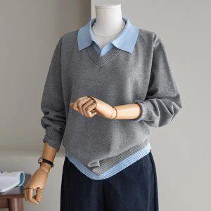 (안나앤플러스) 카리 레이어드 니트[니트ED26] 빅사이즈