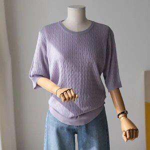 (안나앤플러스) 엘리 꽈배기 반팔 니트[니트CT592] 빅사이즈