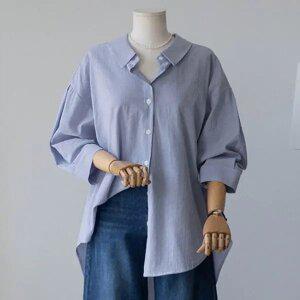 (안나앤플러스) 버튼 스트라이프 셔츠[셔츠DKE84] 빅사이즈