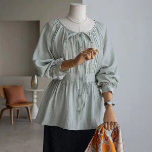 (안나앤플러스) 리젠 링클 스트랩 블라우스[셔츠EDL4] 빅사이즈