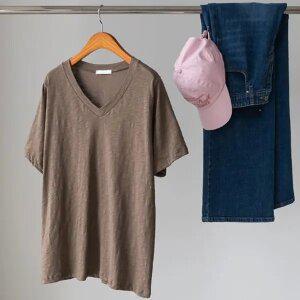 (안나앤플러스) 슬라브 브이넥 티셔츠[티셔츠DKW5] 빅사이즈