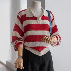 (안나앤플러스) 미엔 스트라이프 오픈 니트[니트DX274] 빅사이즈