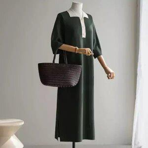 (안나앤플러스) 텐셀 배색 니트 원피스[드레스CTD32] 빅사이즈