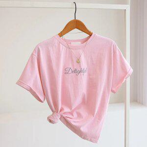 [잇수다] 딜라잇플 레터링 자수 라운드 반팔 티셔츠