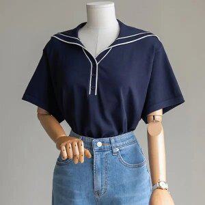 (안나앤플러스) 세일러 배색 린넨 니트[니트CWC54] 빅사이즈