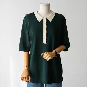 (안나앤플러스) 쿨링 배색 카라 니트[니트CG729] 빅사이즈