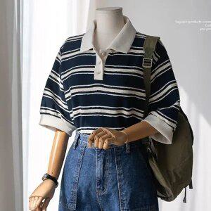 (안나앤플러스) 라비 카라 스트라이프 티셔츠[티셔츠DSF96] 빅사이즈