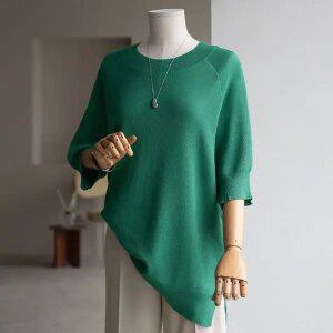 (안나앤플러스) 러스 라운드 반팔 니트[니트DF576] 빅사이즈