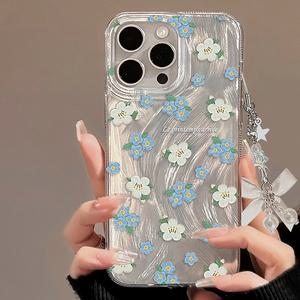최신 귀여운 아이폰 케이스 홀로그램 작은꽃 스트랩 / 핸드폰케이스 16 15 14 13 프로