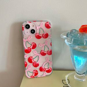 최신 귀여운 아이폰 젤리 케이스 핑크 리본 체리 / 핸드폰케이스 16 15 14 13 프로 플