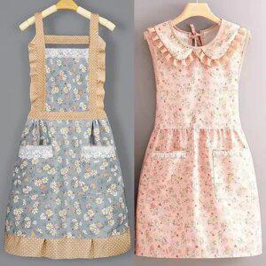 플레어 린넨 원피스 주방 어린이집 식당 미용실 공방 카페 꽃집 포켓 앞치마 일반 카라