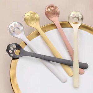 J2K 스텐재질 야옹이 발바닥 디저트 스텐 스푼 포크 케이크 홈카페