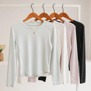 [잇수다] 미켈리 사선 절개 코튼 스판 라운드 긴팔 티셔츠