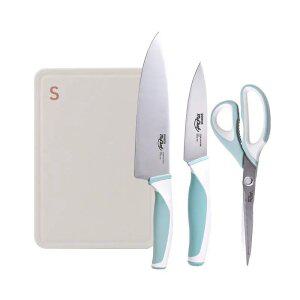 [십일절35%+찜5%] 도루코 마린 민트 칼도마 4종세트 (식도+과도+가위+도마)