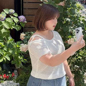 [제작/빅사이즈]이블렛 라테뮤 오프숄더 리본 니트 제이스타일