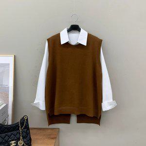 뒷 슬릿 포인트 루즈핏 롱 니트 조끼