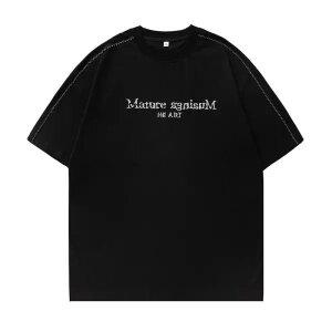 여름 라운드 톱 남자 반팔티 티셔츠 순면 프린팅 반팔티셔츠