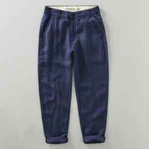 남성 여름 복고풍 코튼 9부 면바지 통기성 스트레이트 캐주얼 여름청바지