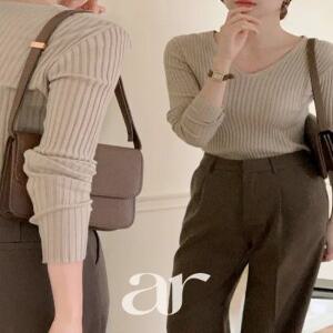 (new컬러추가/여리슬림핏) 치즈 슬림 브이넥 골지 니트 nt4327