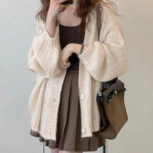 오버핏 얇은 봄가디건 브이넥 루즈핏 니트 롱가디건