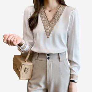 여성블라우스 브이넥블라우스 베이직블라우스 55-88 XXL   S177S 브이넥 비죠블라우스