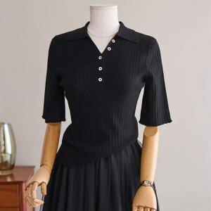 (안나앤모드) half 펀칭 버튼 카라 니트탑[니트EDB3]