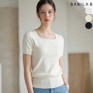 여성 스퀘어 유넥 반팔 니트