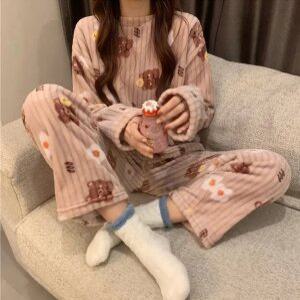 J2K 수면잠옷 극세사 골지 홈웨어 파자마 겨울 한겨울 보온