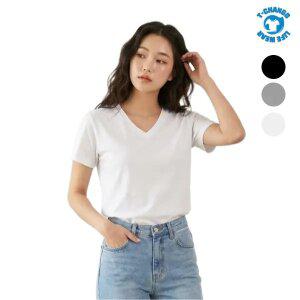 30수 순면 남녀공용 브이넥 반팔티셔츠 무지 데일리 단체티 유니폼 회사 학교 행사 이